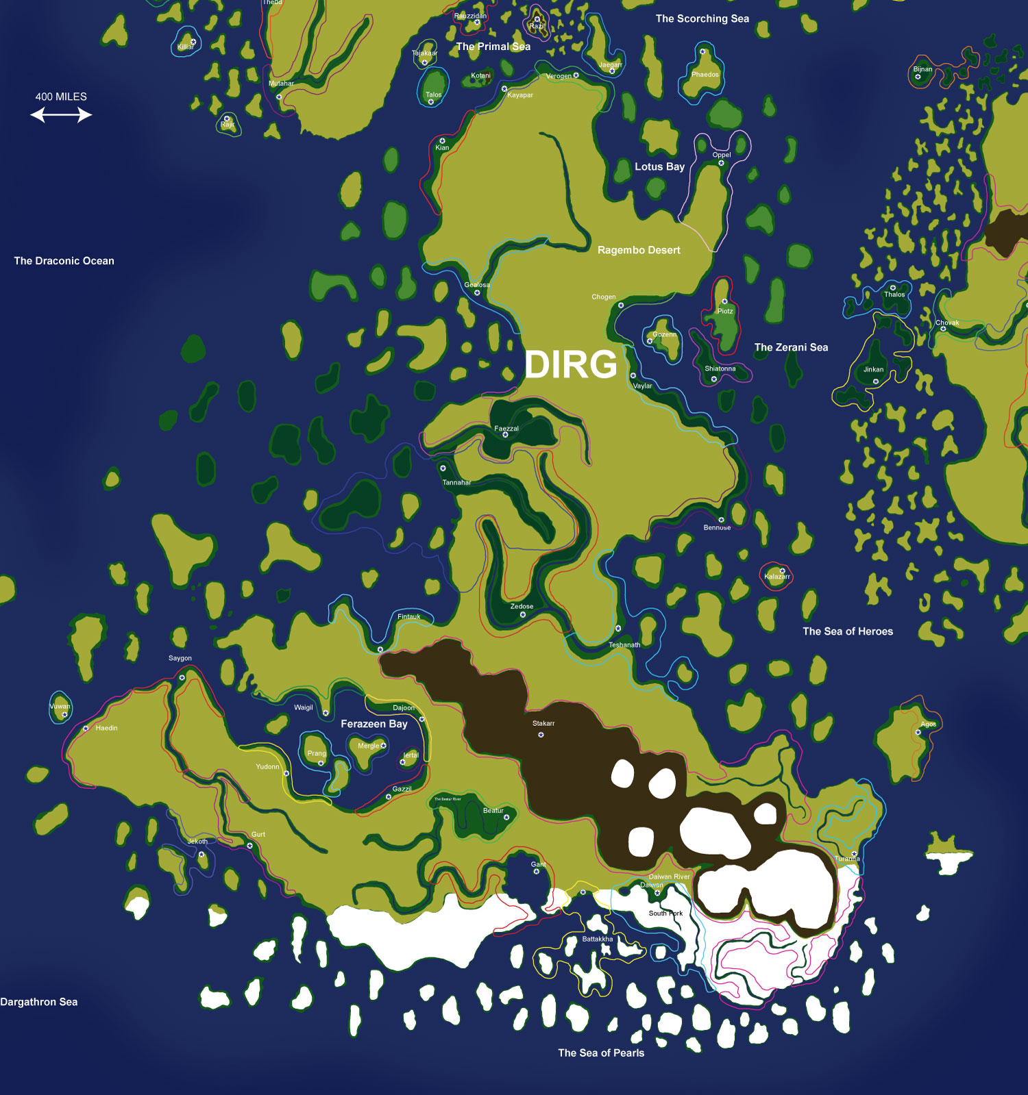 Map of the continent of Dirg