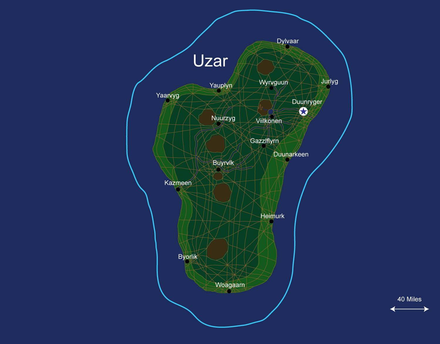 Map of the nation of Uzar